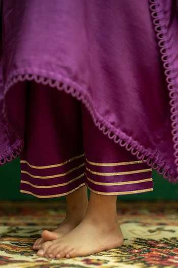 Shop_Rage Attire-Sweta Saria_Purple Silk, Bemberg Bird Zardozi Work Kaftan And Pant Set _Online_at_Aza_Fashions