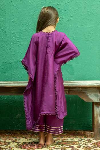 Shop_Rage Attire-Sweta Saria_Purple Silk, Bemberg Bird Zardozi Work Kaftan And Pant Set _at_Aza_Fashions