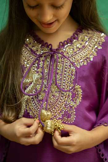 Buy_Rage Attire-Sweta Saria_Purple Silk, Bemberg Bird Zardozi Work Kaftan And Pant Set 