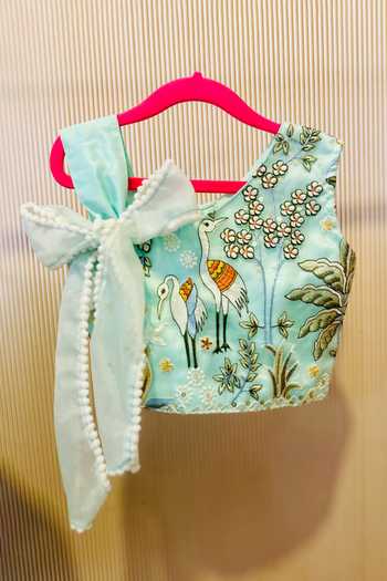 Rage Attire-Sweta Saria_Sky Blue Organza Flamingo And Floral Embroidered Lehenga With Blouse _Online_at_Aza_Fashions