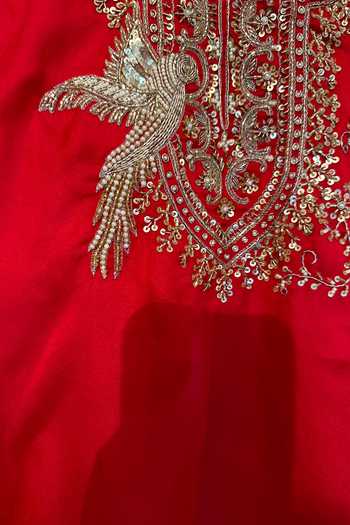 Shop_Rage Attire-Sweta Saria_Red Silk, Bemberg Bird Zardozi Work Kaftan And Pant Set _at_Aza_Fashions