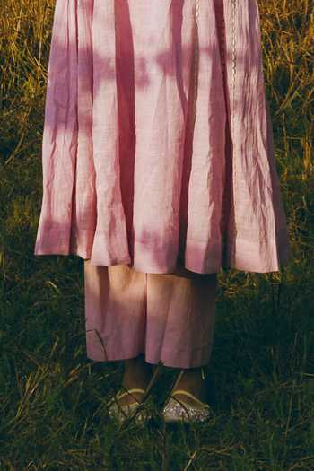 Nimbu Mirchi_Purple Cotton, Linen Round Neck, Jamun Madras Checkered Print Kurta And Pant Set _Online_at_Aza_Fashions