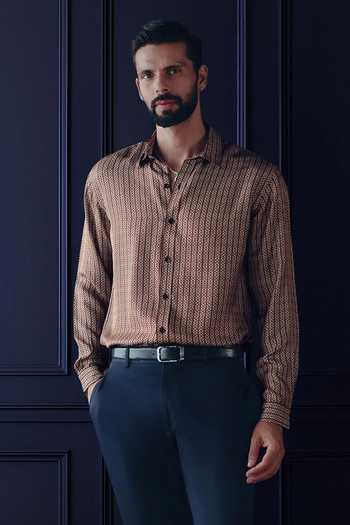 Buy_Raghavendra Rathore Jodhpur_Blue Silk, Twill Heritage Print Shirt _at_Aza_Fashions