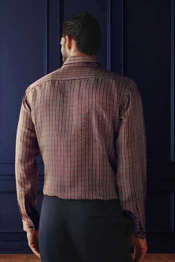 Shop_Raghavendra Rathore Jodhpur_Blue Silk, Twill Heritage Print Shirt _at_Aza_Fashions