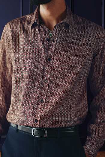 Buy_Raghavendra Rathore Jodhpur_Blue Silk, Twill Heritage Print Shirt _Online_at_Aza_Fashions