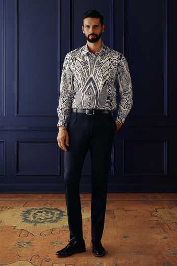 Raghavendra Rathore Jodhpur_White Cotton Majestic Ink Printed Shirt _Online_at_Aza_Fashions