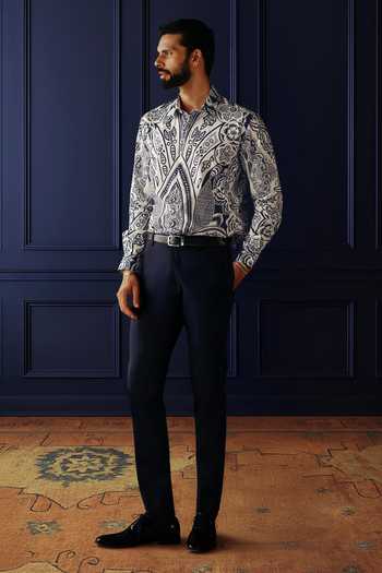 Buy_Raghavendra Rathore Jodhpur_White Cotton Majestic Ink Printed Shirt _Online_at_Aza_Fashions