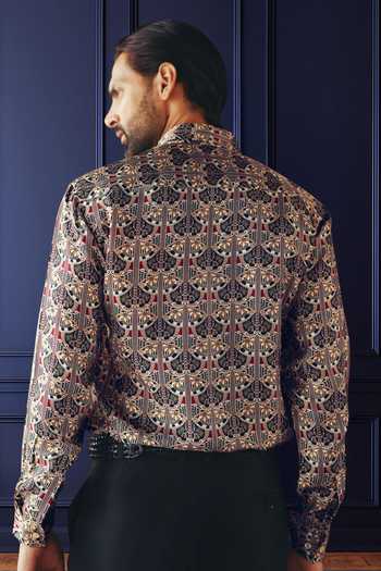 Shop_Raghavendra Rathore Jodhpur_Beige Silk, Twill Deco Statement Printed Shirt _at_Aza_Fashions