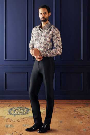 Raghavendra Rathore Jodhpur_Beige Silk, Twill Deco Statement Printed Shirt _Online_at_Aza_Fashions