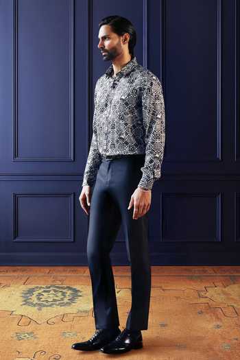 Raghavendra Rathore Jodhpur_White Silk, Twill Monochrome Motif Print Shirt _Online_at_Aza_Fashions
