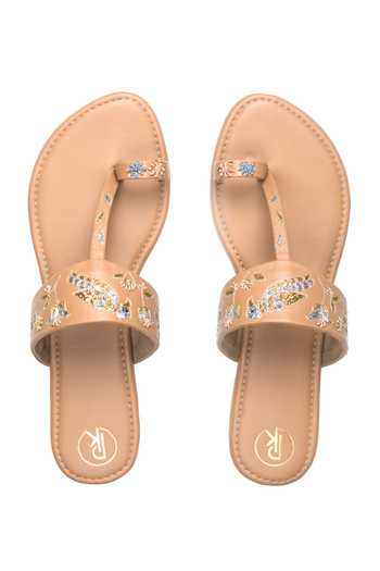 Shop_PREET KAUR_Beige Tota Kolhapuri Flats _at_Aza_Fashions