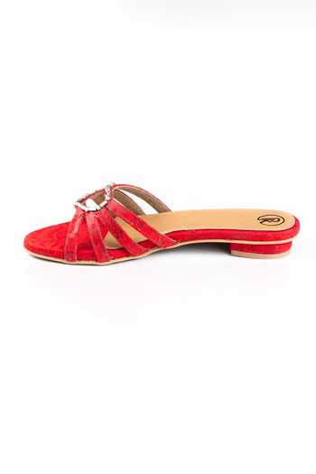 PREET KAUR_Red Rouge Embroidered Flats _Online_at_Aza_Fashions