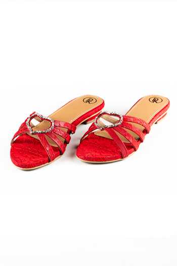 Buy_PREET KAUR_Red Rouge Embroidered Flats _at_Aza_Fashions