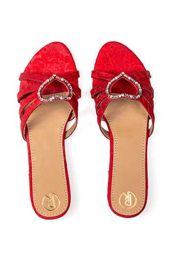 Shop_PREET KAUR_Red Rouge Embroidered Flats _at_Aza_Fashions