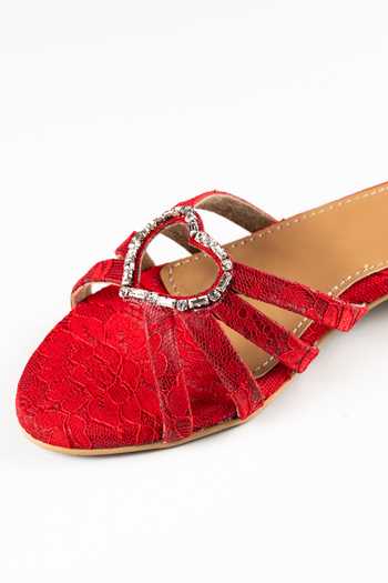 Buy_PREET KAUR_Red Rouge Embroidered Flats _Online_at_Aza_Fashions