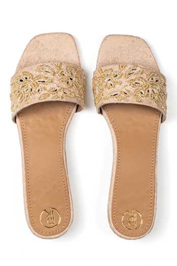 Shop_PREET KAUR_Cream Dune Embroidered Flats _at_Aza_Fashions