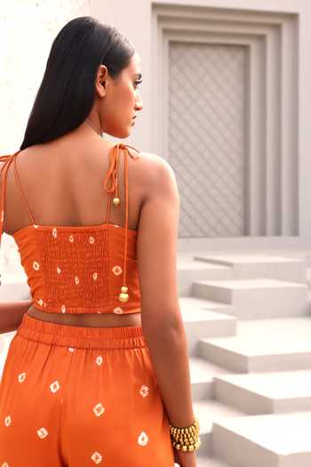 Shop_Aapro_Orange Organza, Modal, Satin Beads Open Neck, Veda Stripe Print Jacket Pant Set _at_Aza_Fashions