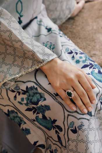 HOUSE OF TA-YA_Grey Silk, Crepe, Viscose V-neck, Yes Printed Kurta Set _Online_at_Aza_Fashions