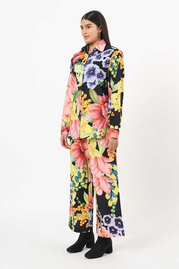 Ruhr India_Multi Color Cotton Collared Neck Keiko Printed Shirt And Pant Set _Online_at_Aza_Fashions