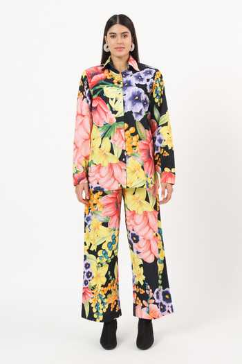 Ruhr India_Multi Color Cotton Collared Neck Keiko Printed Shirt And Pant Set _at_Aza_Fashions