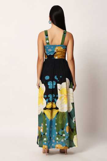 Shop_Ruhr India_Multi Color Cotton Square Neck Kosumosu Printed Dress _at_Aza_Fashions