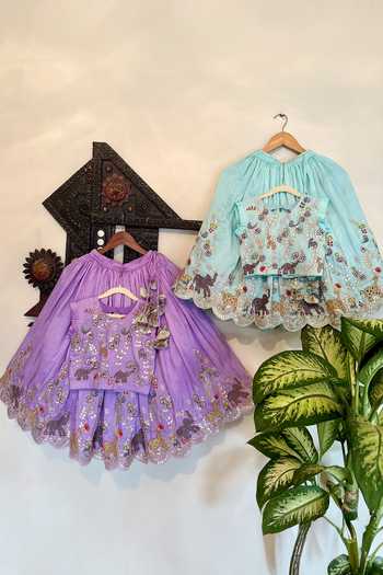 Rage Attire-Sweta Saria_Purple Silk, Bemberg Safari Embroidered Lehenga And Blouse Set _Online_at_Aza_Fashions