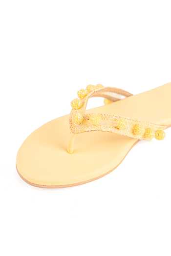 PREET KAUR_Yellow Aure Pearl Work Flats _Online_at_Aza_Fashions