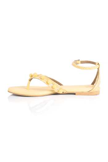 Buy_PREET KAUR_Yellow Aure Pearl Work Flats _Online_at_Aza_Fashions