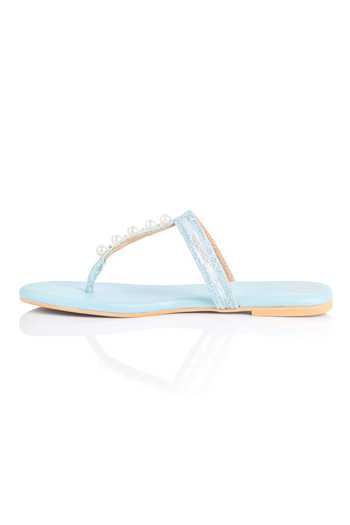 PREET KAUR_Blue Ciel Pearl Embellished Flats _Online_at_Aza_Fashions