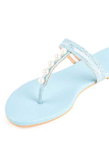 Buy_PREET KAUR_Blue Ciel Pearl Embellished Flats _Online_at_Aza_Fashions
