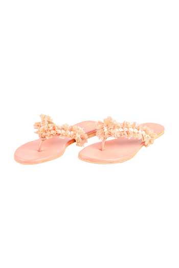 Buy_PREET KAUR_Pink Rosea Floral Embellished Flats _Online_at_Aza_Fashions