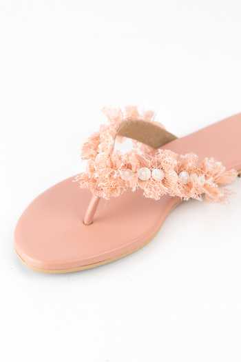 Shop_PREET KAUR_Pink Rosea Floral Embellished Flats _Online_at_Aza_Fashions