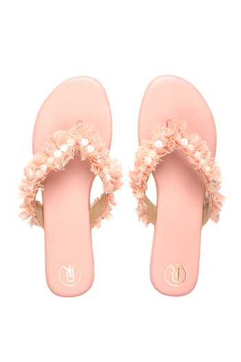 Shop_PREET KAUR_Pink Rosea Floral Embellished Flats _at_Aza_Fashions
