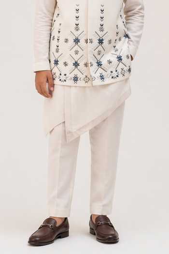 Paarsh_White Linen Aaryav Embroidered Nehru Jacket And Kurta Set _Online_at_Aza_Fashions