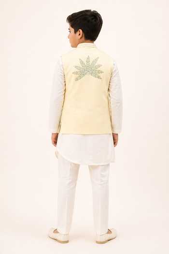 Shop_PAARSH_Mint Linen Aaryamitra Embroidered Nehru Jacket And Kurta Set _at_Aza_Fashions