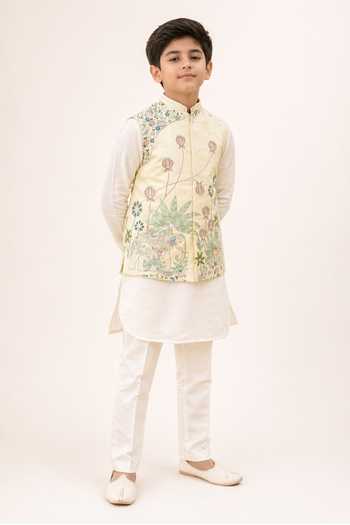 Buy_PAARSH_Mint Linen Aaryamitra Embroidered Nehru Jacket And Kurta Set _at_Aza_Fashions