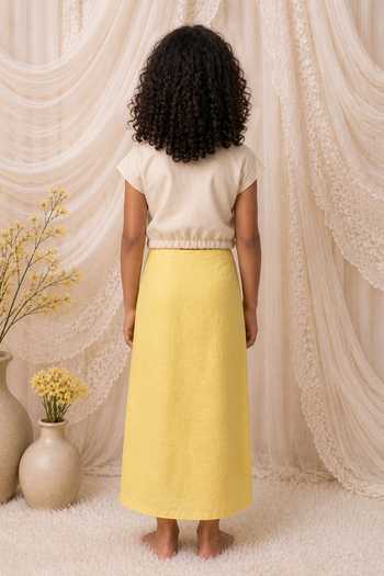 Shop_MI Dulce An'Ya_Cream Modal, Satin, Cotton, Chanderi Floral Top And Lace Embroidered Skirt Set _at_Aza_Fashions