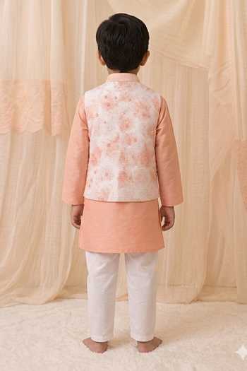 Shop_MI Dulce An'Ya_Ivory Cotton, Chanderi Embroidery Printed Bundi And Kurta Set _at_Aza_Fashions