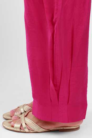 Kyra By Bhavna_Fuchsia Chanderi V-neck Zyrah Kaftan And Pant Set _at_Aza_Fashions