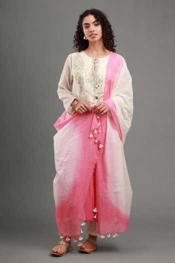 Buy_Kyra By Bhavna_Pink Chanderi, Shantoon, Cambric Round Neck Myra Ombre Anarkali Set _at_Aza_Fashions