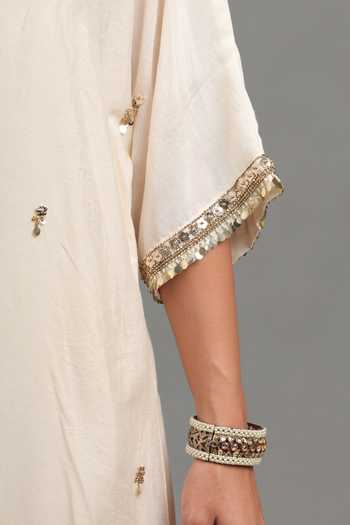 Buy_Kyra By Bhavna_Ivory Chanderi, Shantoon V-neck Fariha Kaftan And Pant Set 