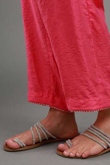 Kyra By Bhavna_Off White Chanderi, Shantoon V-neck Zainab Kurta Set _Online_at_Aza_Fashions