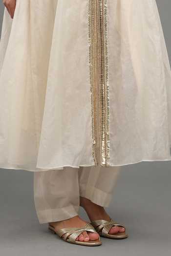 Kyra By Bhavna_Ivory Chanderi V-neck Zahira Anarkali And Pant Set _Online_at_Aza_Fashions