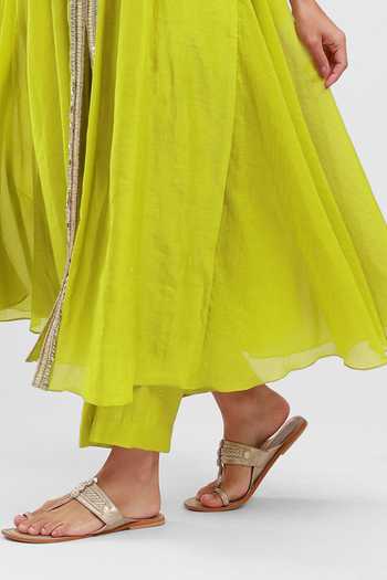 Buy_Kyra By Bhavna_Green Chanderi V-neck Zahira Anarkali And Pant Set _Online_at_Aza_Fashions