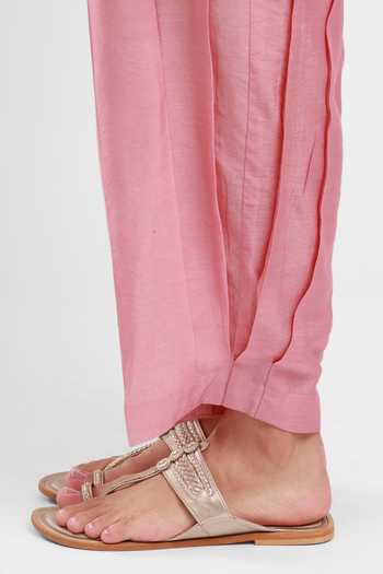 Shop_Kyra By Bhavna_Pink Chanderi Split V-neck Abeer Kurta Set _Online_at_Aza_Fashions
