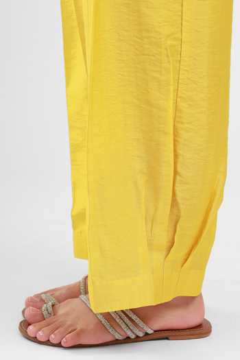 Kyra By Bhavna_Yellow Chanderi Keyhole Neck Sereen Kurta Salwar Set _at_Aza_Fashions