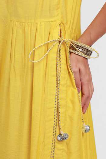 Kyra By Bhavna_Yellow Chanderi V-neck, Yes Zinnia Kurta Set _at_Aza_Fashions