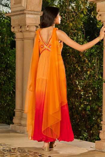 Shop_RINESSA_Red Shantoon, Silk, Satin, Net, Ombre Embroidered Anarkali With Dupatta _at_Aza_Fashions