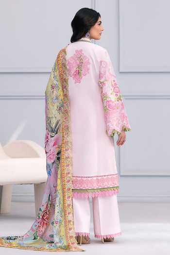 Shop_RINESSA_Pink Cotton, Silk V-neck, Yes Kyoto Bloom Embroidered Kurta Set _at_Aza_Fashions
