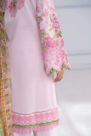 RINESSA_Pink Cotton, Silk V-neck, Yes Kyoto Bloom Embroidered Kurta Set _Online_at_Aza_Fashions